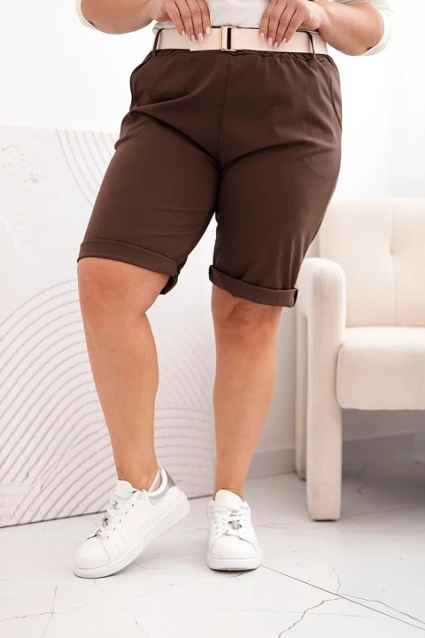 Spodenki damskie bawełniane Plus Size z paskiem brązowe