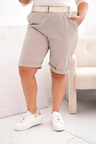 Spodenki damskie bawełniane Plus Size z paskiem ciemno beżowe