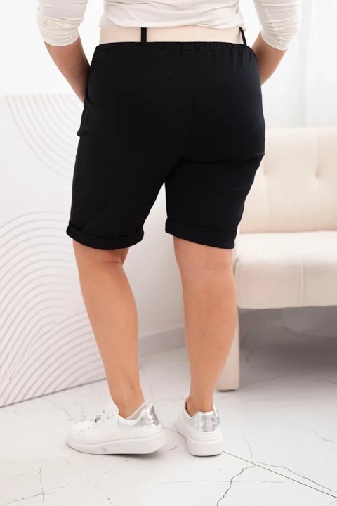 Spodenki damskie bawełniane Plus Size z paskiem czarne