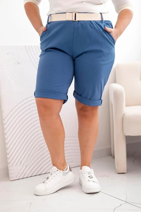Spodenki damskie bawełniane Plus Size z paskiem jeansowe