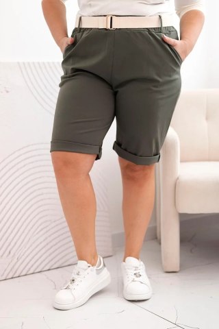 Spodenki damskie bawełniane Plus Size z paskiem khaki