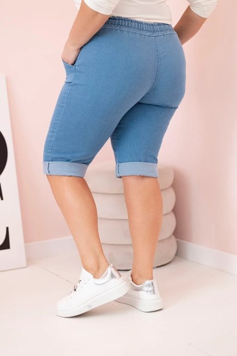 Spodenki damskie bawełniane Plus Size z wiązaniem jasno jeansowe