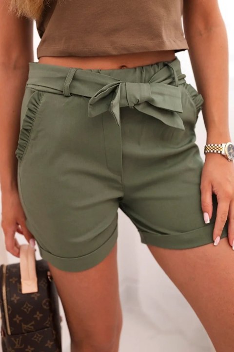 Spodenki damskie z kokardą i falbankami khaki