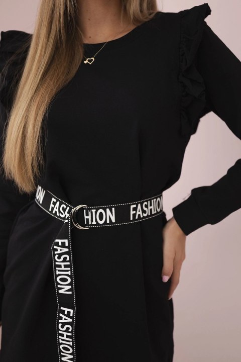 Sukienka damska z falbanami i paskiem czarna