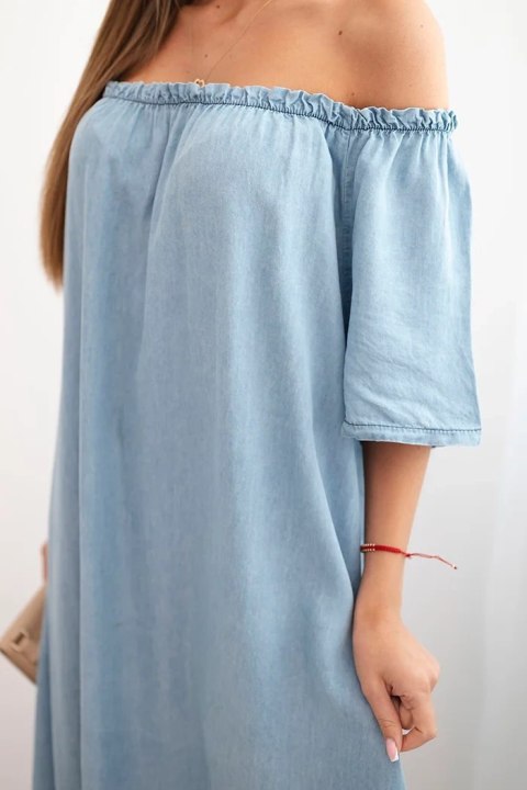 Sukienka damska z krótkim rękawem i falbaną jasno jeansowa