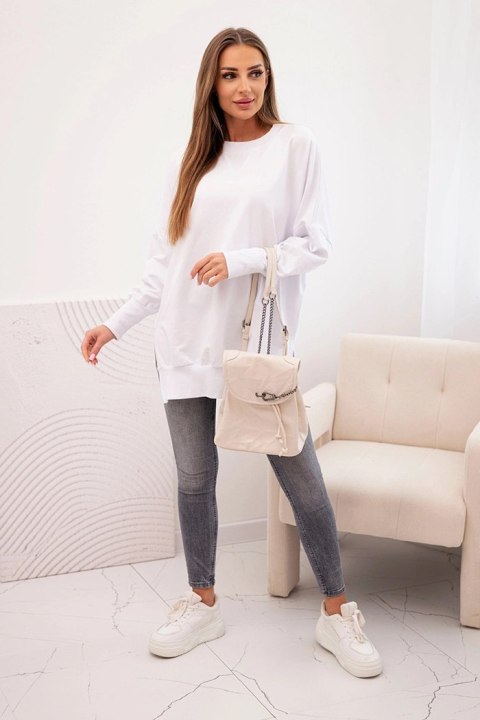 Bluza damska bawełniana z szerokim ściągaczem na dole biała