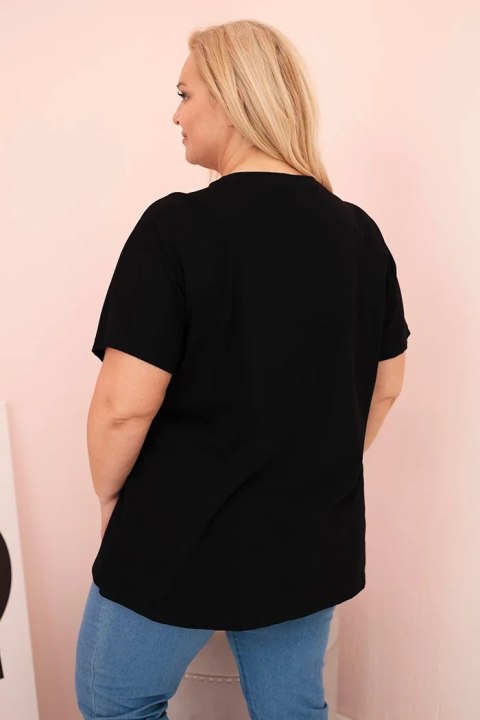 Bluzka damska bawełniana Plus Size z nadrukiem Day Dream czarny + camelowy