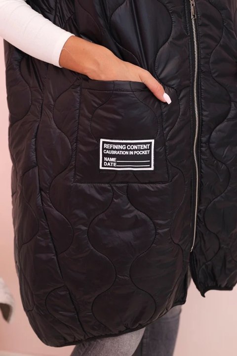 Kamizelka damska pikowana Plus Size z kapturem zapinana na zamek czarna