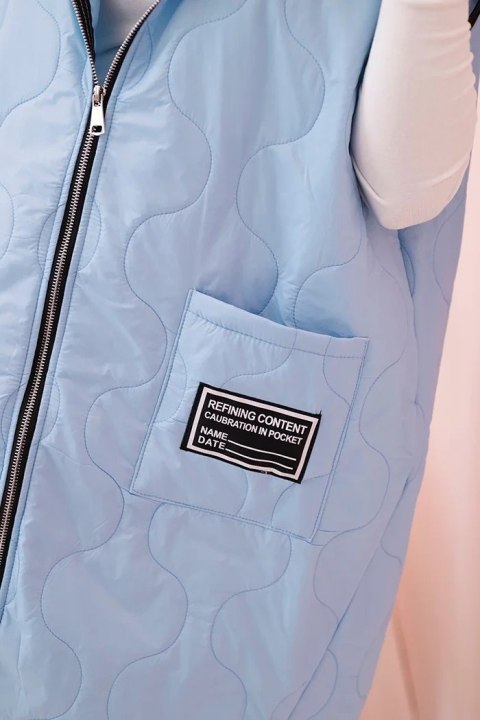 Kamizelka damska pikowana Plus Size z kapturem zapinana na zamek niebieska