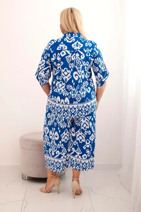 Komplet damski Plus Size wiskozowy z geometrycznym nadrukiem chabrowy