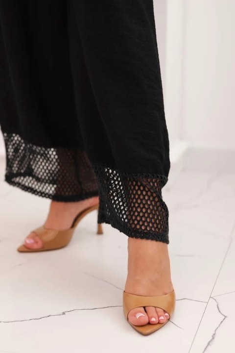 Komplet damski z wiskozy bluzka na szerokich ramiączkach i spodnie z szeroką nogawką czarny