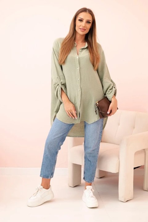 Koszula bawełniana muślinowa oversize jasne khaki