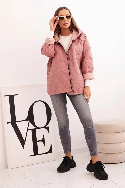 Kurtka damska pikowana z kapturem ciemno różowa