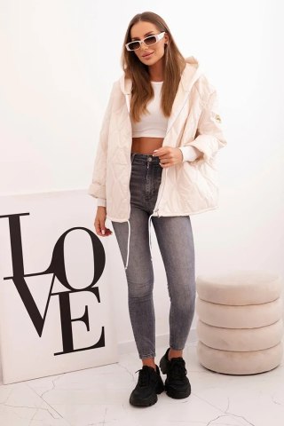 Kurtka damska pikowana z kapturem jasno beżowa