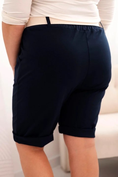 Spodenki damskie bawełniane Plus Size z paskiem granatowe
