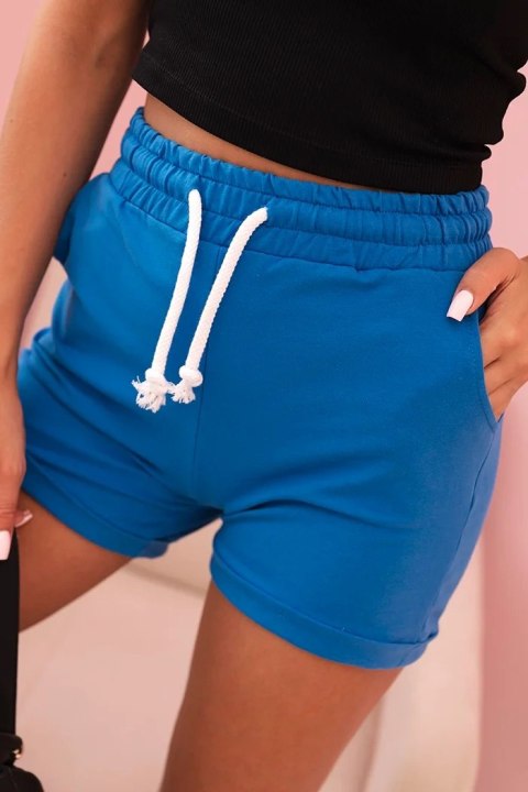 Spodenki damskie bawełniane z gumką i wiązanie w pasie chabrowe