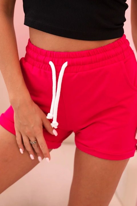 Spodenki damskie bawełniane z gumką i wiązanie w pasie fuksja