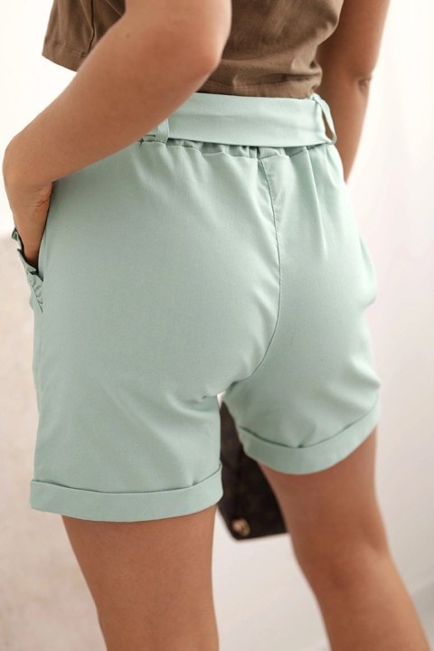 Spodenki damskie z kokardą i falbankami ciemno miętowe