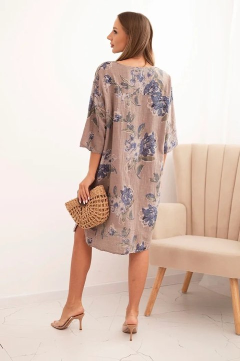 Sukienka damska bawełniana z kwiatowym wzorem i rękawem 3/4 fango