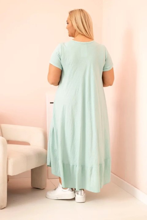 Sukienka damska plus size z krótkim rękawem i falbaną z lekkiej wiskozy miętowa