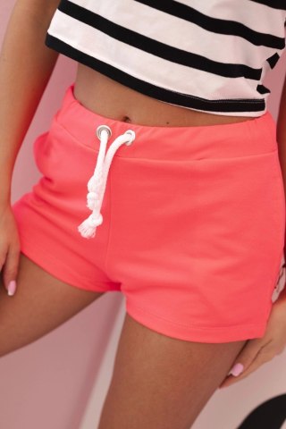 Szorty damskie z bawełny z troczkiem różowy neon
