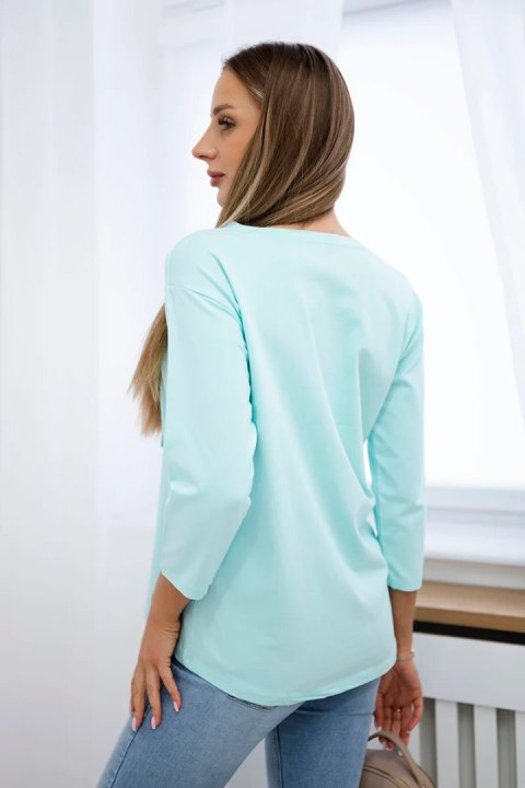 Bluzka z grafiką flamingów 3D miętowa