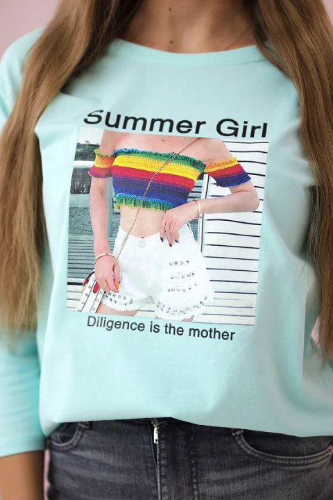 Bluzka z nadrukiem Summer Girl miętowa