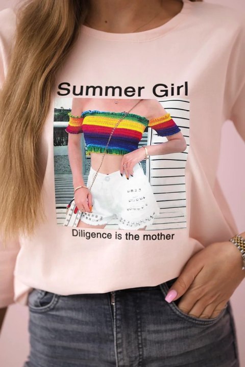 Bluzka z nadrukiem Summer Girl pudrowy róż