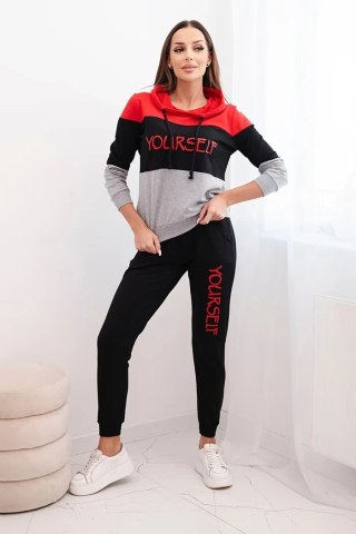 Komplet z nadrukiem Yourself czerwony+czarny
