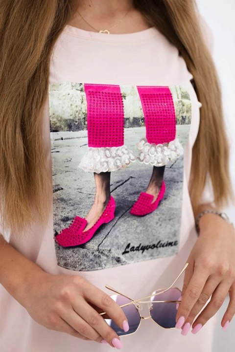 Sukienka z grafiką 3D z cyrkoniami pudrowy róż