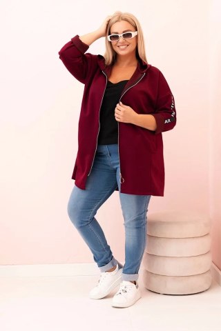 Bluza damska Plus Size z wiskozą rozpinana z kapturem śliwkowa