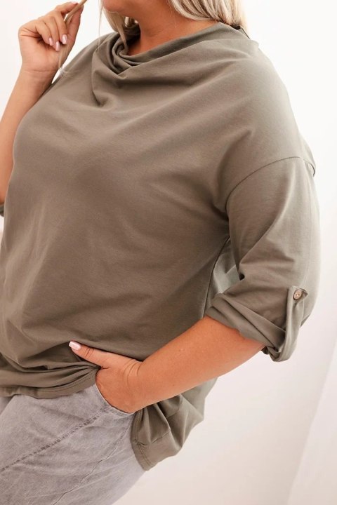 Bluzka damska Plus Size z bawełną o luźnym kroju z dekoltem wodnym khaki