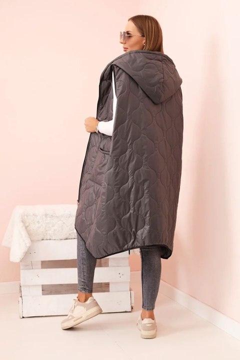 Kamizelka damska pikowana Plus Size z kapturem zapinana na zamek grafitowa