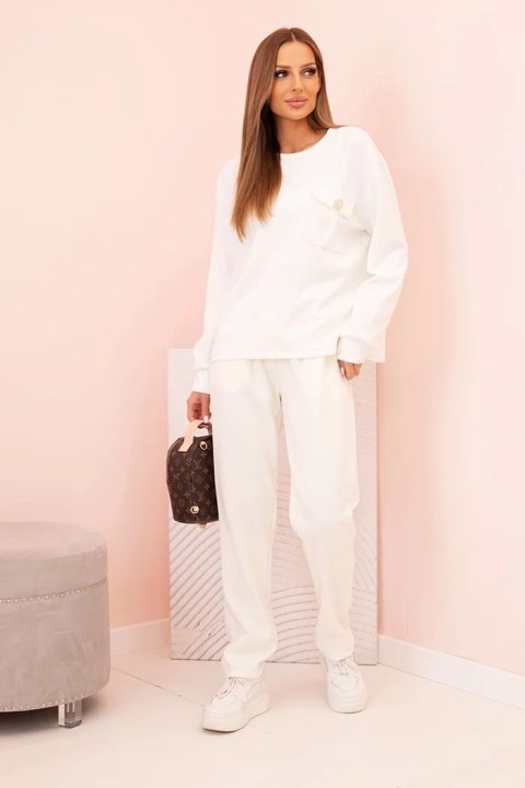 Komplet damska masełkowy bluza i spodnie z gumką ecru