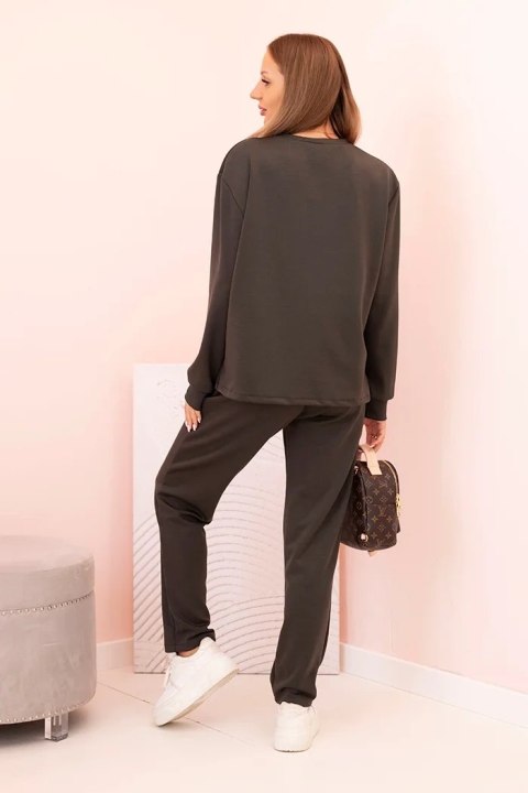 Komplet damska masełkowy bluza i spodnie z gumką khaki