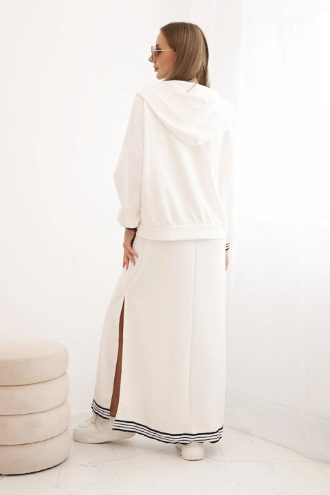 Komplet damska z wiskozą z rozpinaną bluzą i długą sukienką ecru