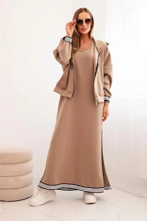 Komplet damska z wiskozą z rozpinaną bluzą i długą sukienką fango