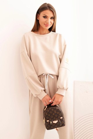 Komplet damski masełkowy z luźną bluzą i spodniami z napisem LOVE beżowy