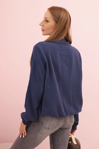 Koszula damska muślinowa z długim rękawem granatowa