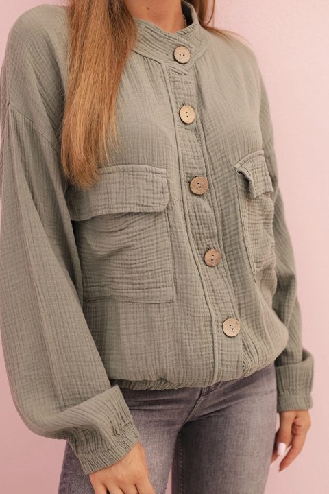 Koszula damska muślinowa z długim rękawem khaki