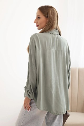 Koszula damska z wiskozą z ozdobnymi guzikami i kołnierzem khaki
