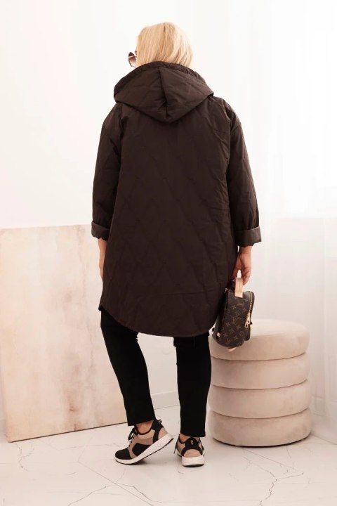 Kurtka damska Plus Size pikowana z kapturem i napisem HOPE brązowa