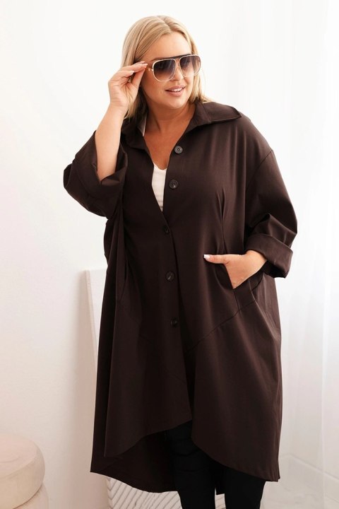 Narzutka damska Plus Size Punto z bawełną i guzikami brązowa