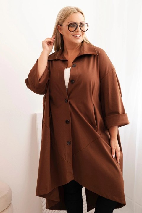 Narzutka damska Plus Size Punto z bawełną i guzikami czekoladowa