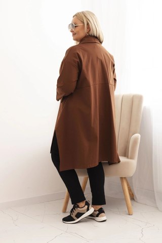 Narzutka damska Plus Size Punto z bawełną zapinana na guzik czekoladowa