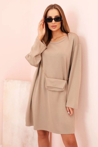 Sukienka damska wiskozowa Plus Size z torebką na łańcuszku ciemno beżowa
