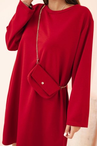 Sukienka damska wiskozowa Plus Size z torebką na łańcuszku czerwona