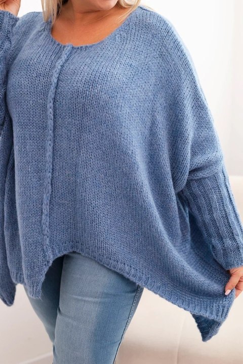 Sweter damska Plus Size z akrylem o luźnym kroju i rękawem 3/4 jeansowy