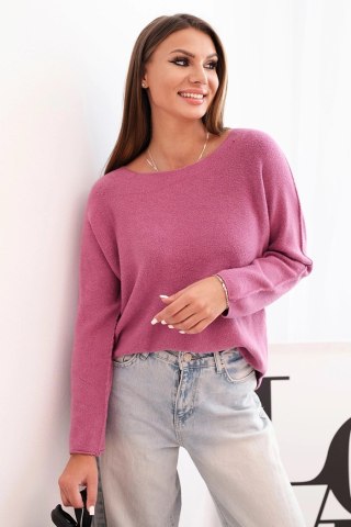Sweterek damska z wiskozy z długim rękawem i okrągłym dekoltem ciemno różowy
