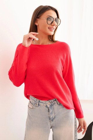 Sweterek damska z wiskozy z długim rękawem i okrągłym dekoltem malinowy
